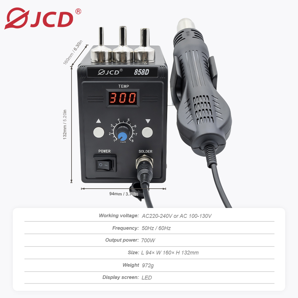 JCD Hot Air Gun 858D 700W BGA  - Hot Air Station 858 recensie en prijs